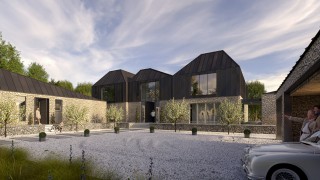 Boat house inspired roof form to modern mansion on the thames