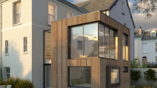 Timber clad modern extension to victorian house north devon